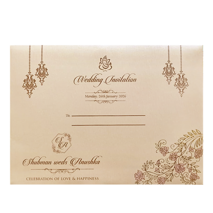 Ivory Padded Embossed Floral Wedding Invitation Card-KRB09710