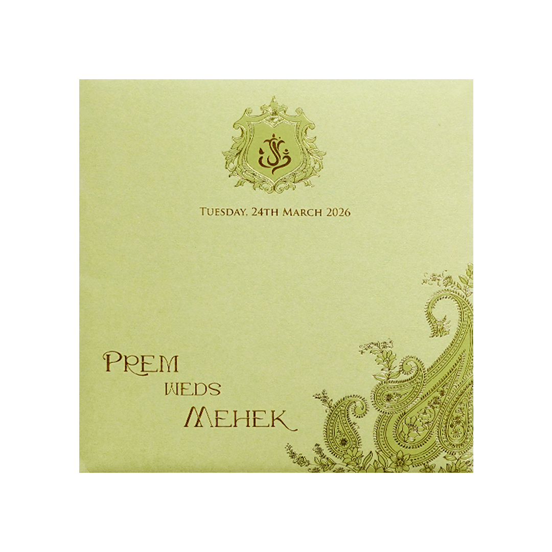 Golden Paisley Floral Wedding Card-KPR06090