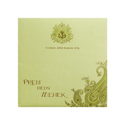 Golden Paisley Floral Wedding Card-KPR06090
