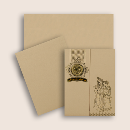 Pastel Pink Lord Radha Krishna Door Style Wedding Card - KNRR8709P