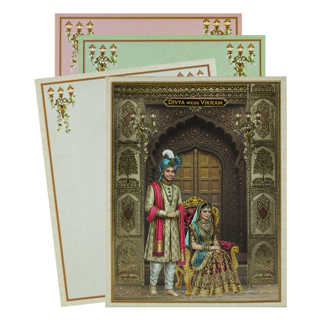 Brown Padded Bride Groom Wedding Card-KNMO9318