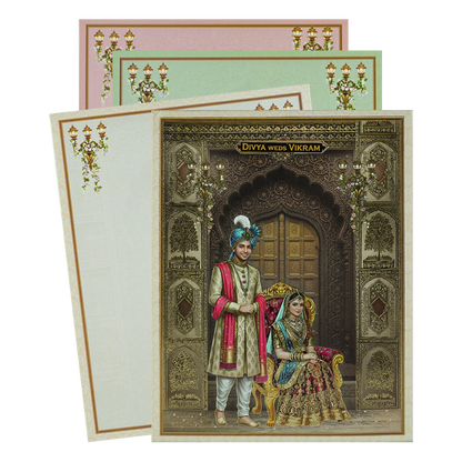 Brown Padded Bride Groom Wedding Card-KNMO9318