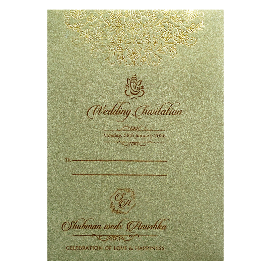 Gold Padded Embossed Floral Wedding Invitation Card-KRB08350