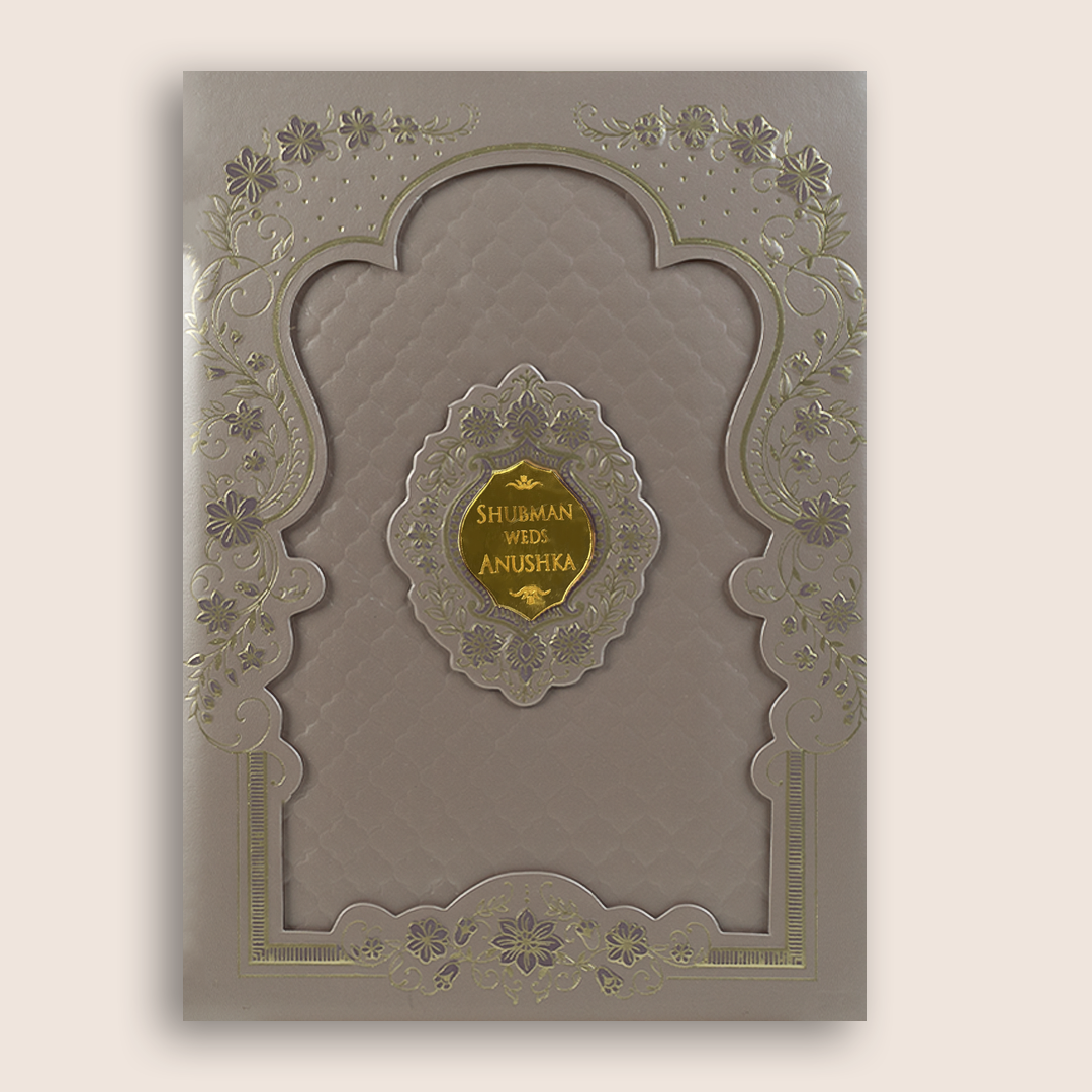 Metallic Pink Floral Laser Cut Padded Wedding Card - KRB09683