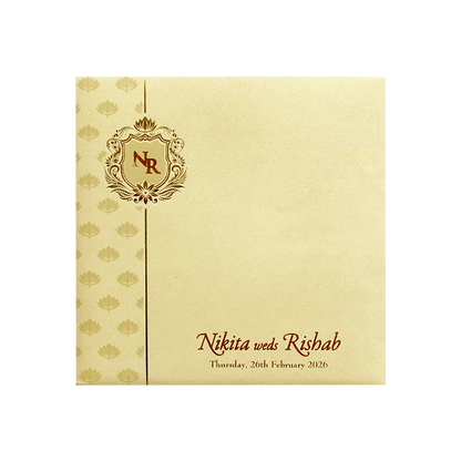 Ivory Gold Lotus Pattern Wedding Invitation Card-KPR06200