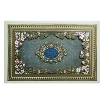 Grey Padded Embossed Floral Cutout Wedding Invitation Card-KRB09630