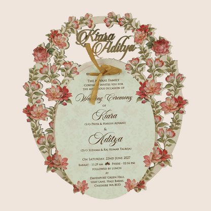 Peach Floral MDF Laser Cut Wedding Card - KFR17010