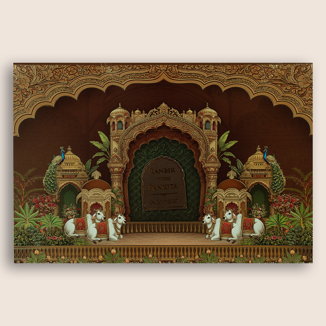 Brown Kaamadhenu Box Marriage Invitations - KSH18860
