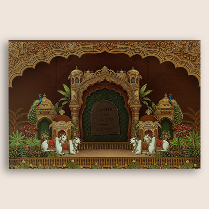 Brown Kaamadhenu Box Marriage Invitations - KSH18860
