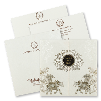 White Floral Elephant Padded Wedding Card-KRE28320