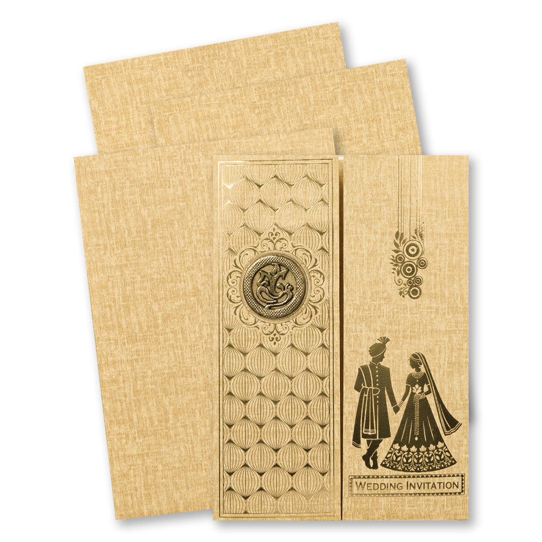 Gold Ganesha Couple Gatefold Wedding Card-KNCM45BR