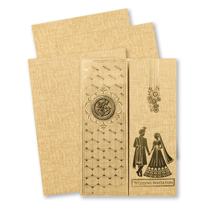 Gold Ganesha Couple Gatefold Wedding Card-KNCM45BR