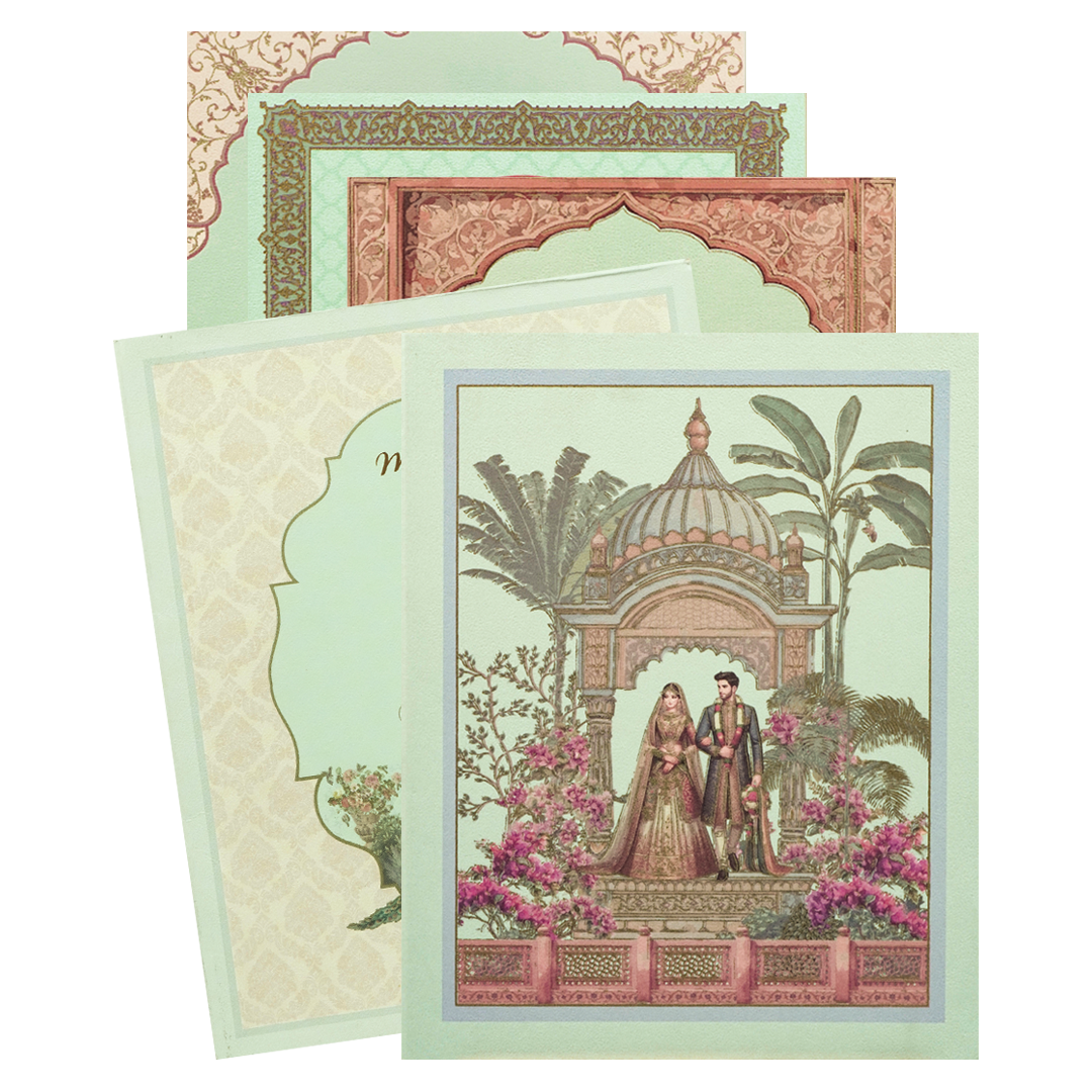 Pastel Green Couple Floral Wedding Card-KBM05060
