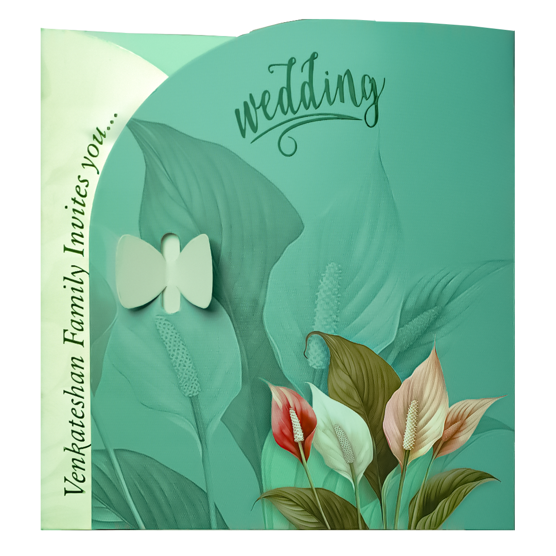 Green Floral Wedding Card - KNTH9613G