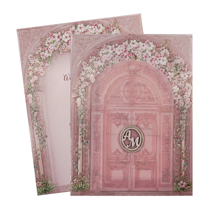 Pink Floral Arch Gate Padded Wedding Card-KSI64380