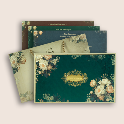 Green Embossed Floral Luxury Wedding Invitation Box - KSI32730