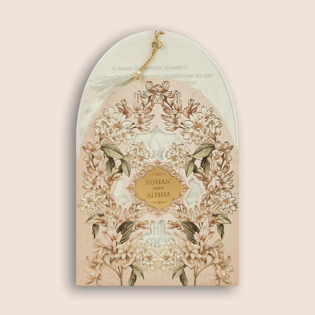 Pastel Pink Jasmine Flower Laser Cut Marriage Invitation - KFR17280