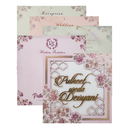 Check out Pink Floral Cutout Wedding Card at best price. ✅WhatsApp Support ✅Express Delivery.|King of cards.