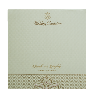 Green Pink Floral Padded Wedding Card -KMMWD1124