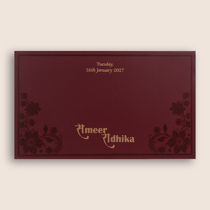 Dark Pink Embossed Floral Padded Invitation Card - KPR024610