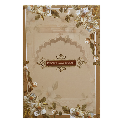 Brownish Cream Padded Floral Arch Wedding Card- KVN07390