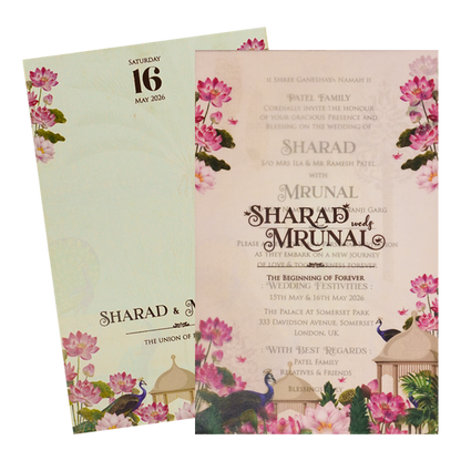Pink Lotus Peacock Wedding Card-KSH71010