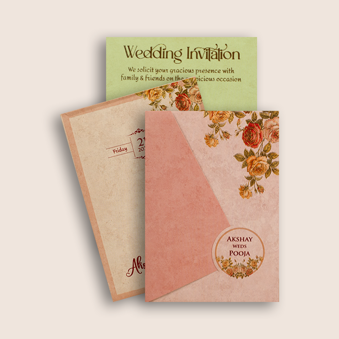 Warm Pink Floral Door Style Wedding Card - KPR07360