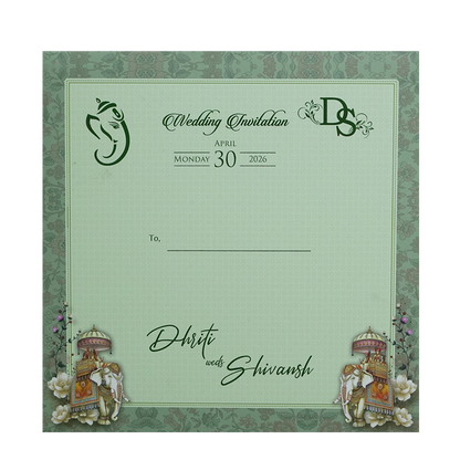 Green Palace Padded Wedding Card - KSH72720