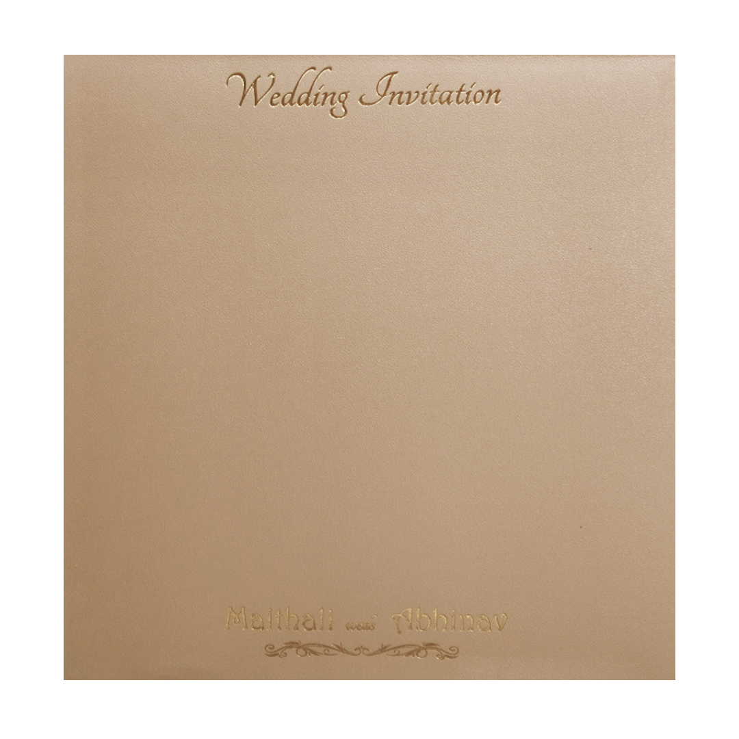 Beige Cream Floral Embossed Padded Wedding Card-KMMWD1128