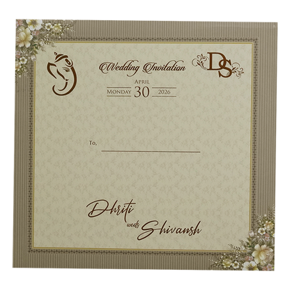 Beige &amp; Green Floral Padded Wedding Card-KSH72690