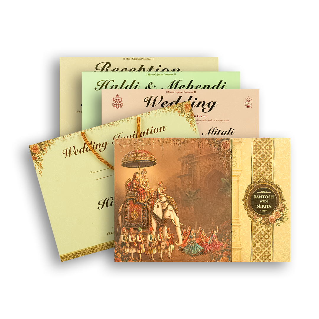 Brown Floral Royal Baraat Door Style Invitation Card - KSH18170