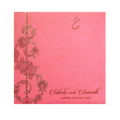 Pink Floral Laser Cut Wedding Card-KPR06150