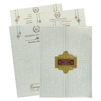 White Padded Embossed Padded Wedding Card-KRE25490