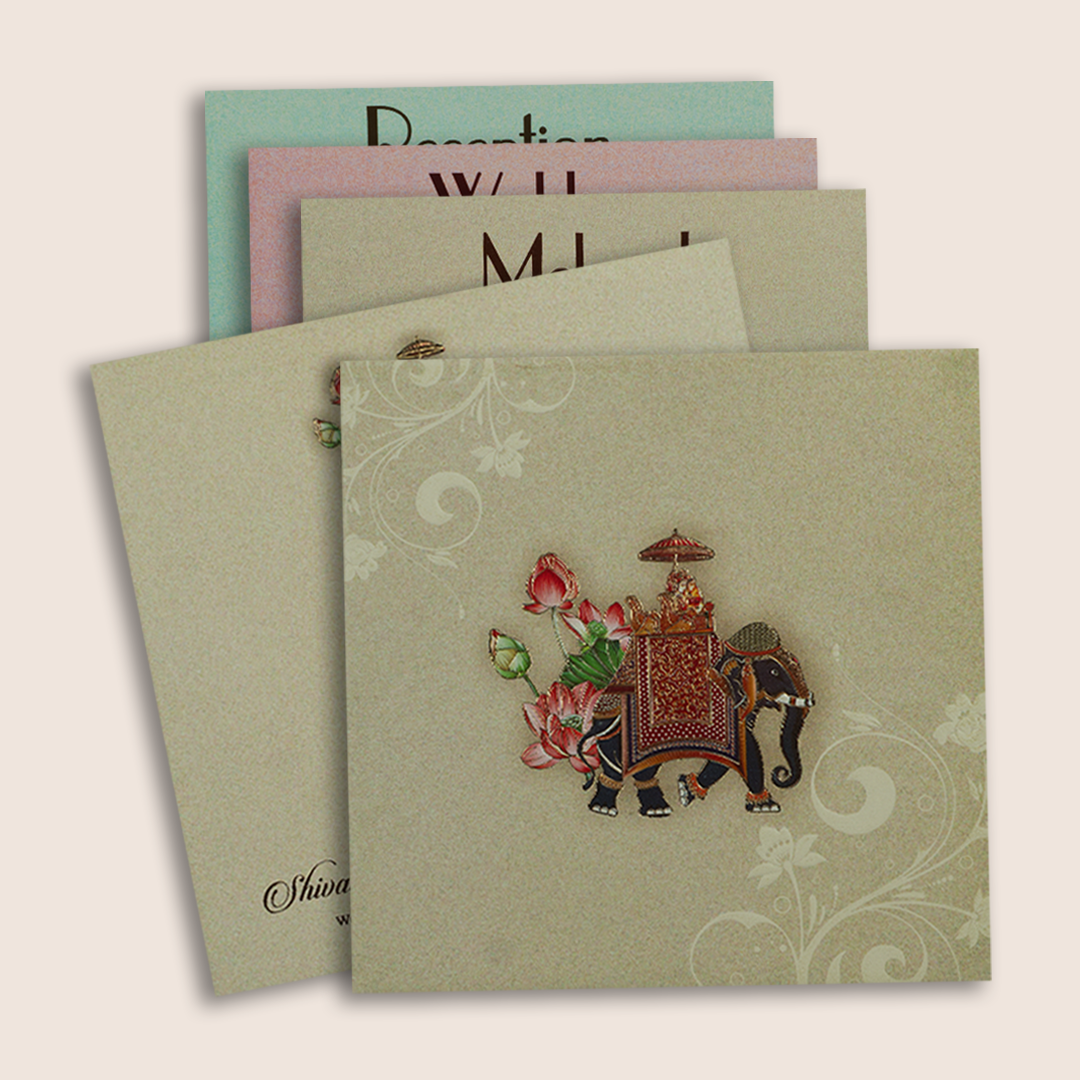 Grey Floral Elephant Padded Invitation Card - KPR023350
