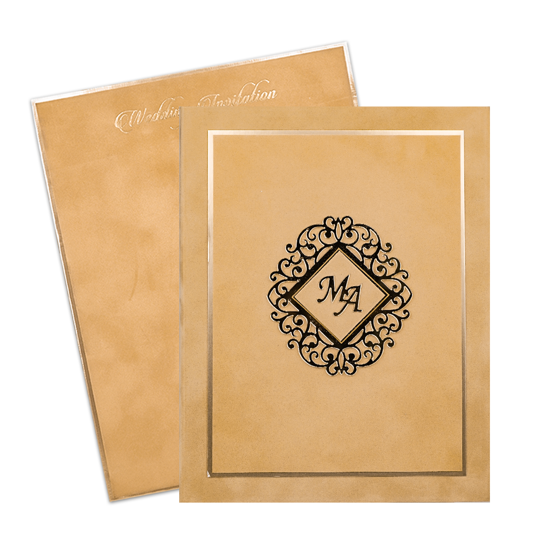 Luxury Gold Monogram Padded Wedding Card-KMMWD1167