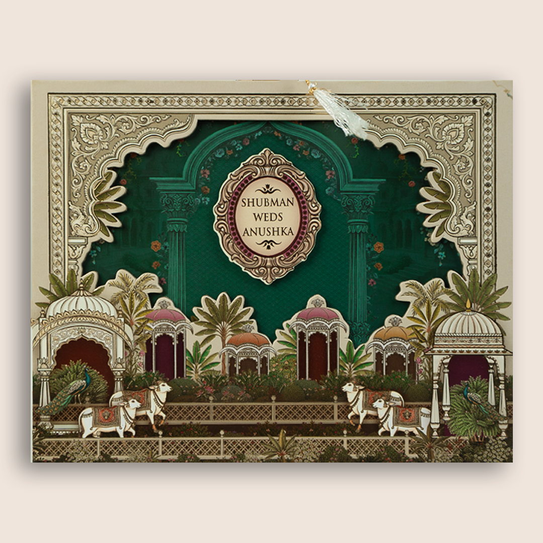 Green Floral Laser Cut MDF Wedding Card - KRB10100