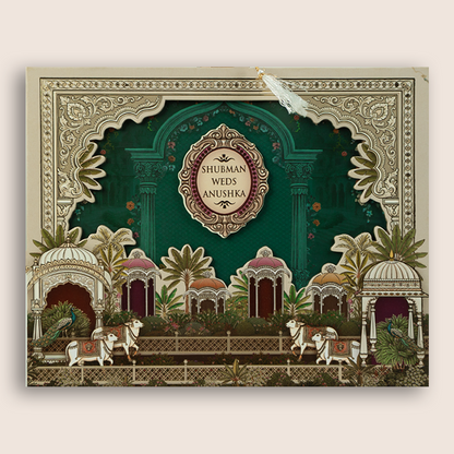 Green Floral Laser Cut MDF Wedding Card - KRB10100