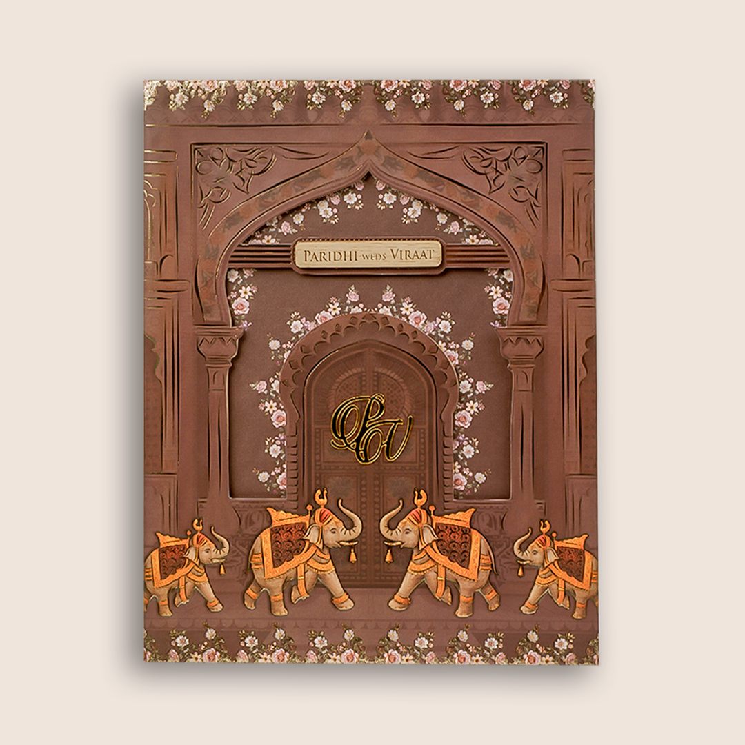 Brown Elephant Laser Cut Padded Invitation Card - KVN07920