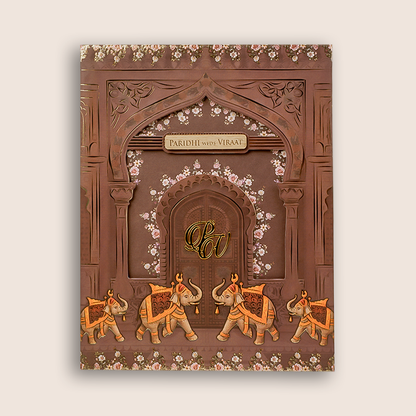 Brown Elephant Laser Cut Padded Invitation Card - KVN07920