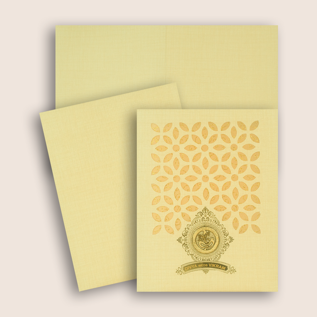 Cream Floral Laser-Cut Wedding Card - KNK9405S