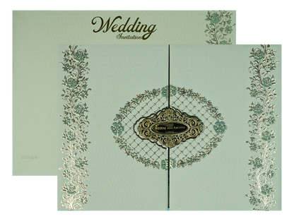 Green Floral Padded Wedding Card-KSSC2280