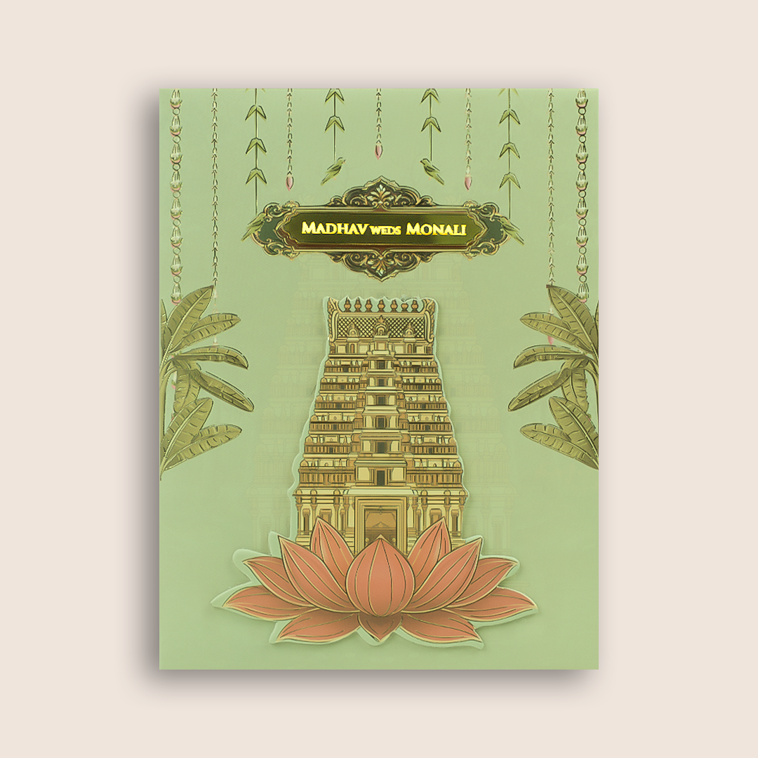 Light Green Floral  Padded  Wedding Card - KJTS3704