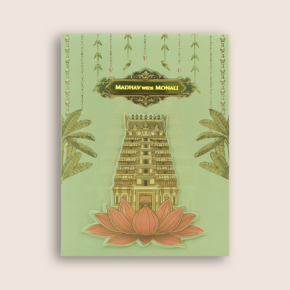 Light Green Floral  Padded  Wedding Card - KJTS3704