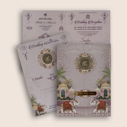 Lavender Royal Elephant Door Style Wedding Invitation - KSH27150