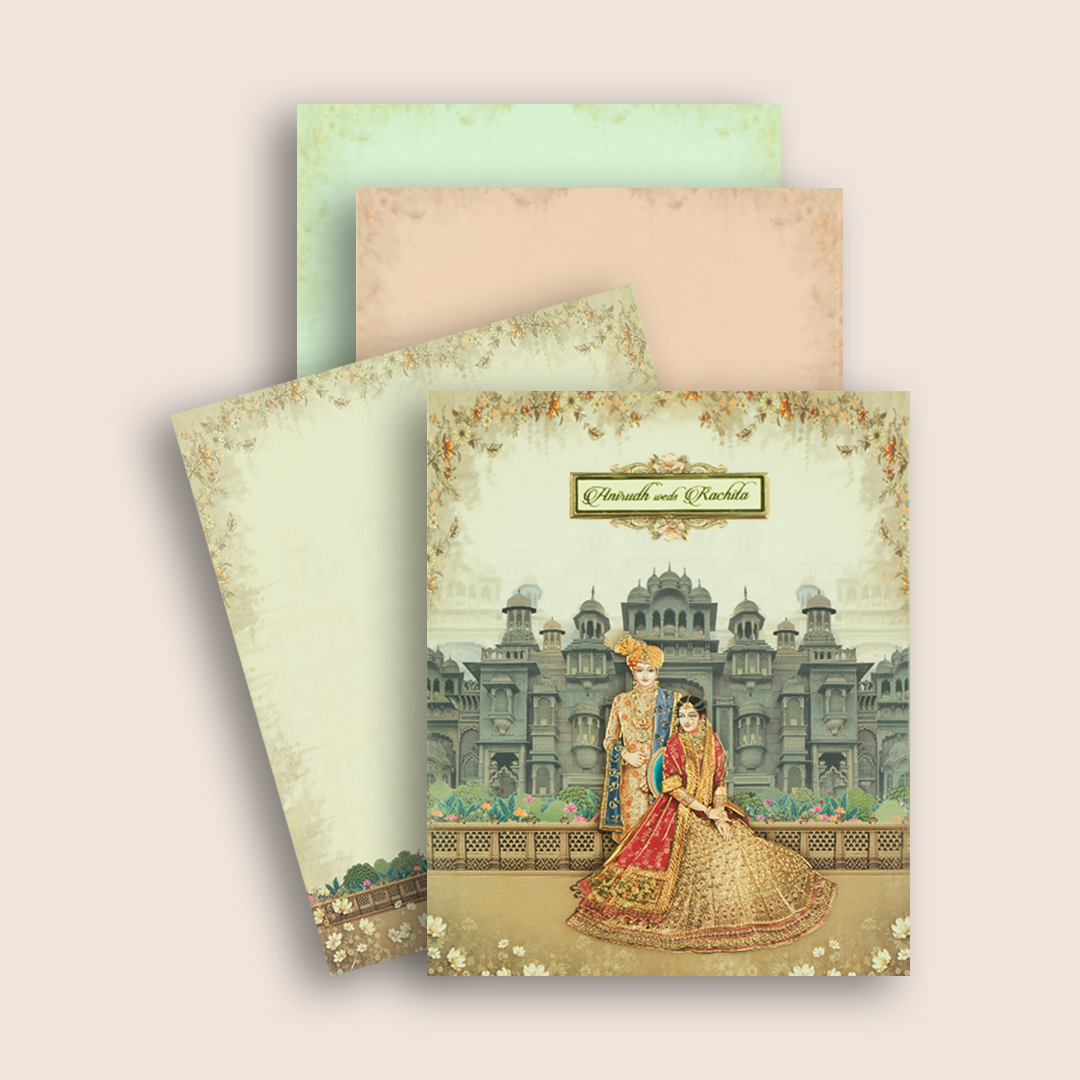Grey Royal Padded Palace Bride Groom Wedding Card - KAA05510