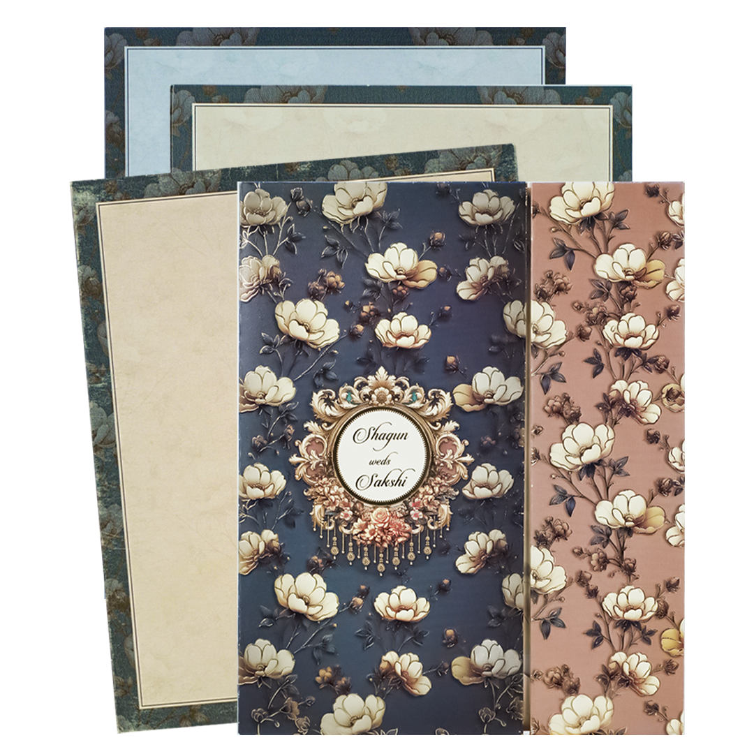 Blue Padded Floral Wedding Card-KAK01430