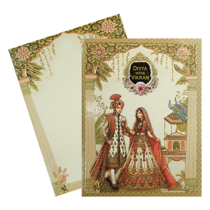 Mint Green Peacock Couple Wedding Card-KNKJ1144