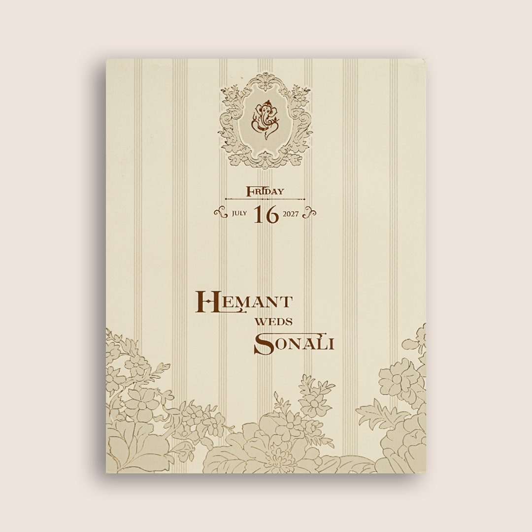 White Elegant Floral Embossed Padded Wedding Card - KPR010180