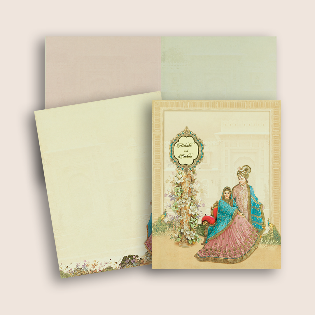 Beige Royal Bride Groom Wedding Card - KAA05150