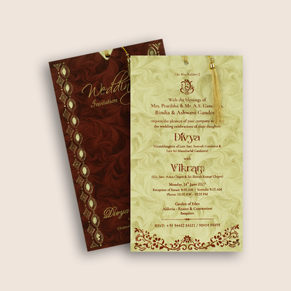 Burgundy Single Sheet Laser Cut Wedding Invitation - KNPD1191